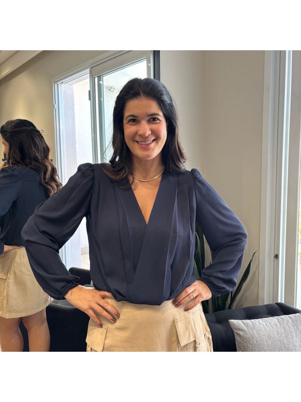 Body Feminino Transpassado Manga Longa - Marinho