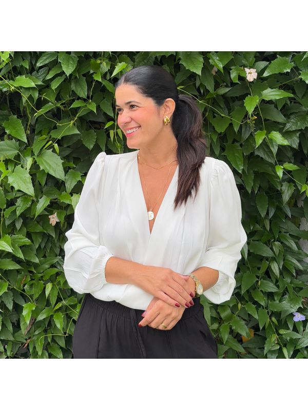 Body Feminino Transpassado Manga Longa - Off White