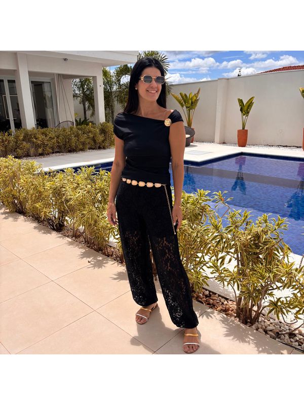 Calça Feminina Aladim Renda - Preto