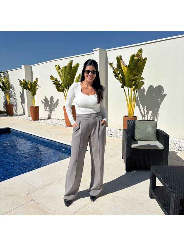 Calça Feminina Alfaiataria Cós de Pregas - Cinza