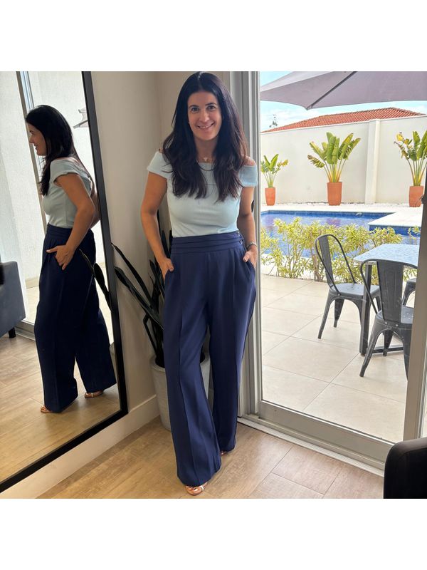 Calça Feminina Alfaiataria Cós de Pregas - Marinho