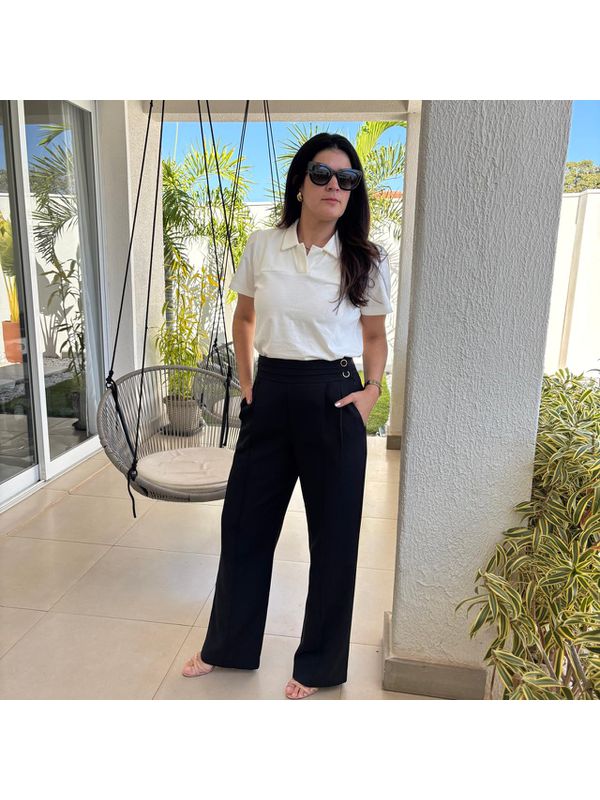 Calça Feminina Alfaiataria Cós de Pregas - Preto