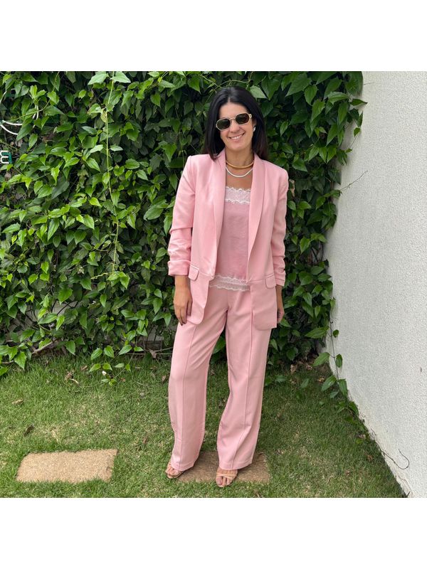Calça Feminina Alfaiataria Cós de Pregas - Rosa Claro