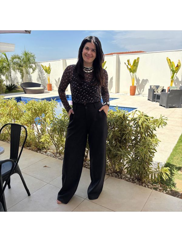 Calça Feminina Alfaiataria Detalhe Cós - Preto