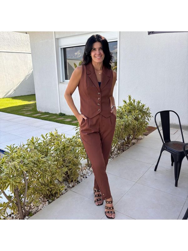 Calça Feminina Alfaiataria Grife - Marrom