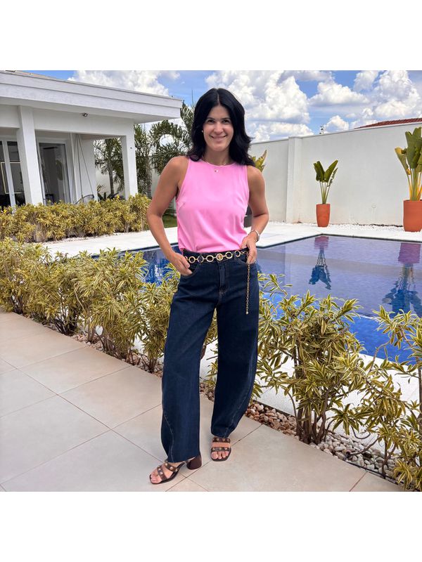 Calça Feminina Barrel com Recorte - Escura