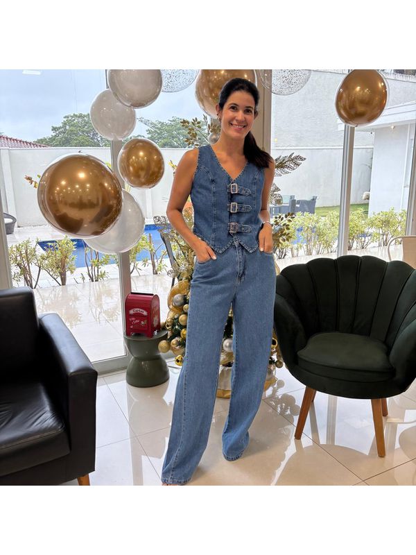 Calça Feminina Jeans Wide Leg - Azul