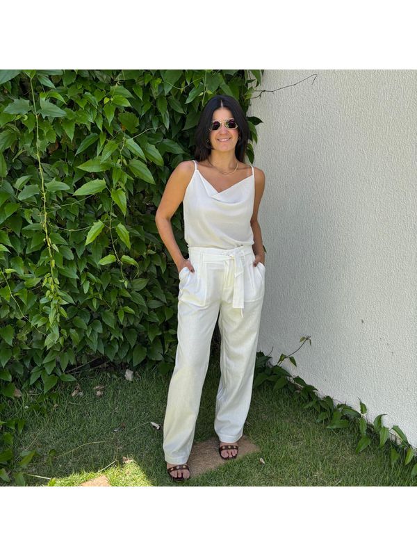Calça Feminina Prega Linho - Off White
