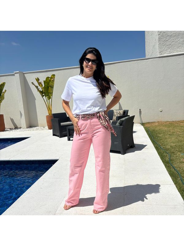 Calça Feminina Reta Sarja - Rosa