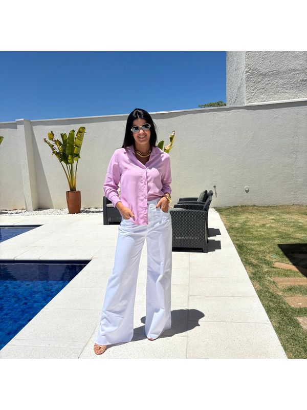 Calça Jeans Feminina Wide Leg - Branco
