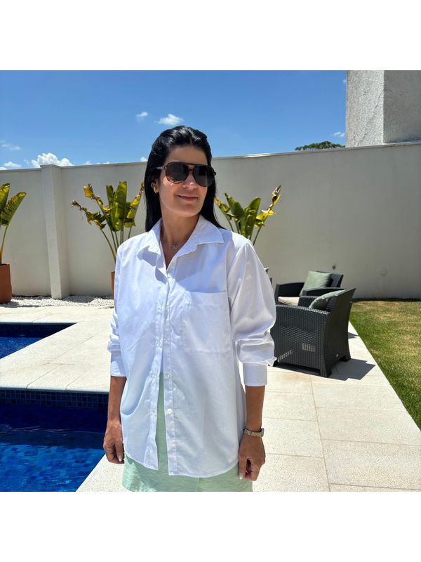 Camisa Feminina Listrada Abertura - Off White