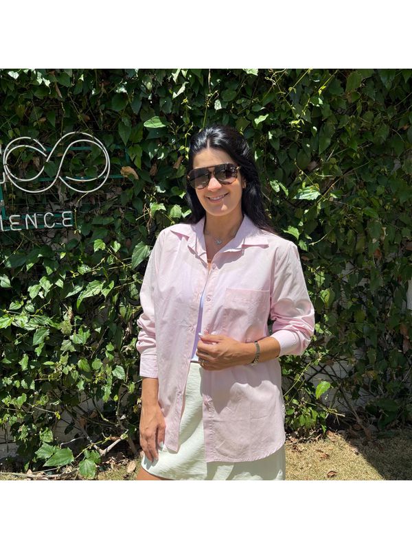 Camisa Feminina Listrada Abertura - Rosa Bebê