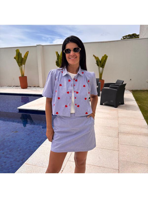 Camisa Feminina Manga Curta Listrada - Azul