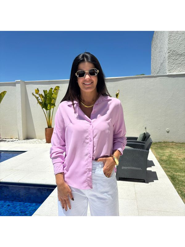 Camisa Feminina Punho Arredondado - Lilás