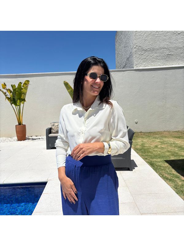 Camisa Feminina Punho Arredondado - Off White