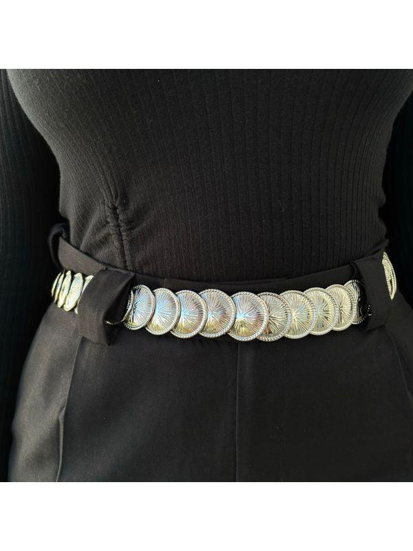 Cinto Feminino Moedas Textura - Prata