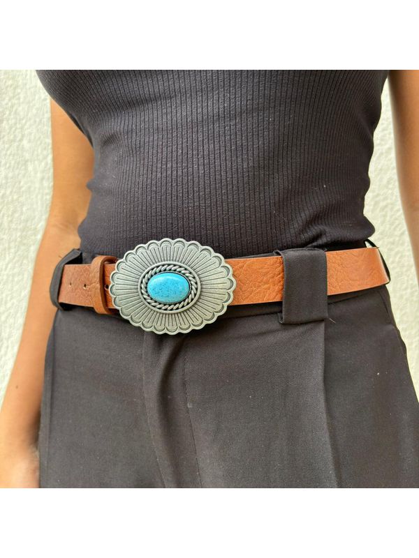 Cinto Feminino - Marrom com Pedra Turquesa