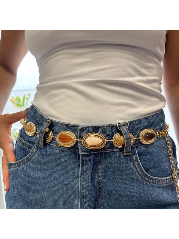 Cinto Feminino Pedras Diversas - Marrom