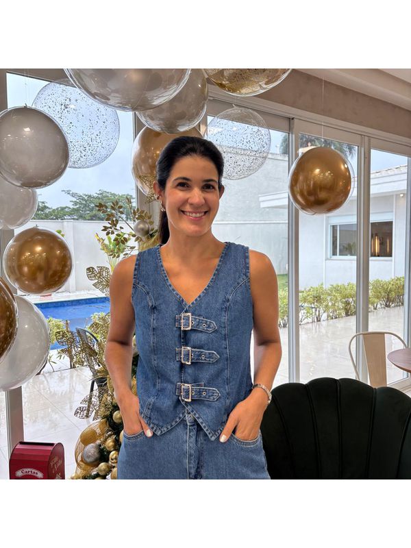 Colete Feminino Jeans Fivela - Azul