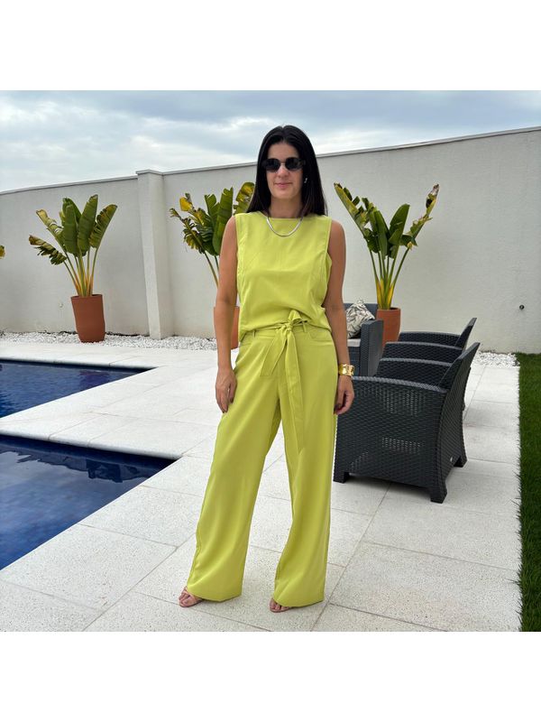 Conjunto Feminino Alfaiataria Blusa Viés - Abacate