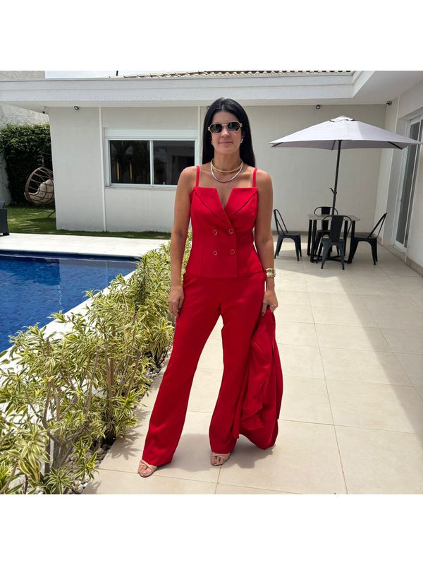 Conjunto Feminino Colete e Calça Flare - Vermelho