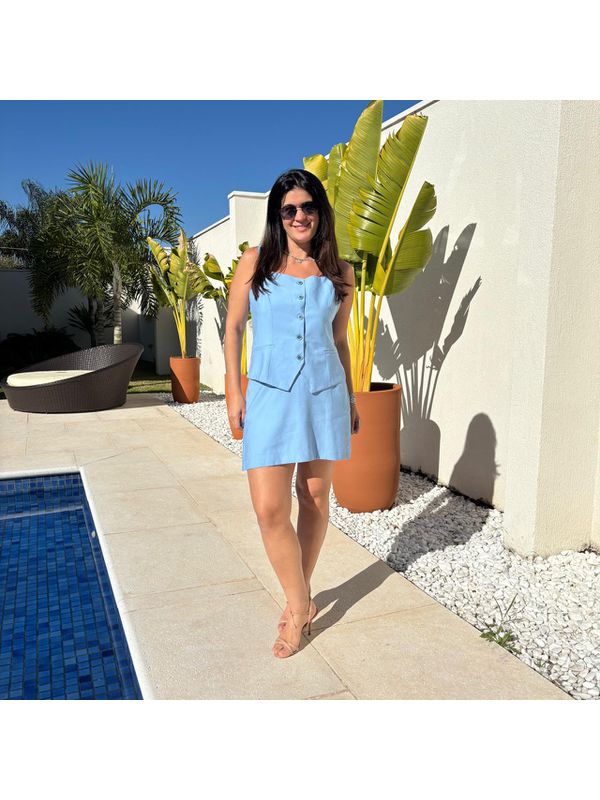 Conjunto Feminino Flat Regata e Shorts Saia - Azul Bebê