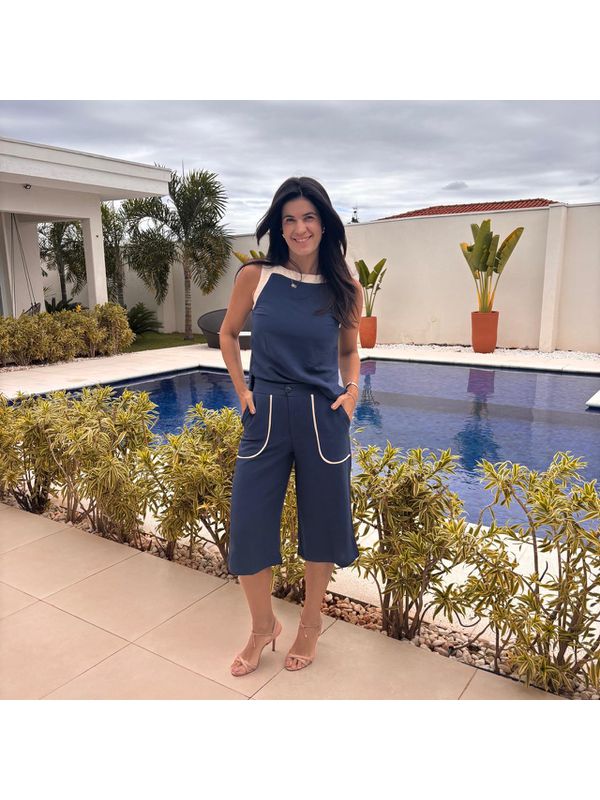 Conjunto Feminino Pantacourt Bicolor - Marinho