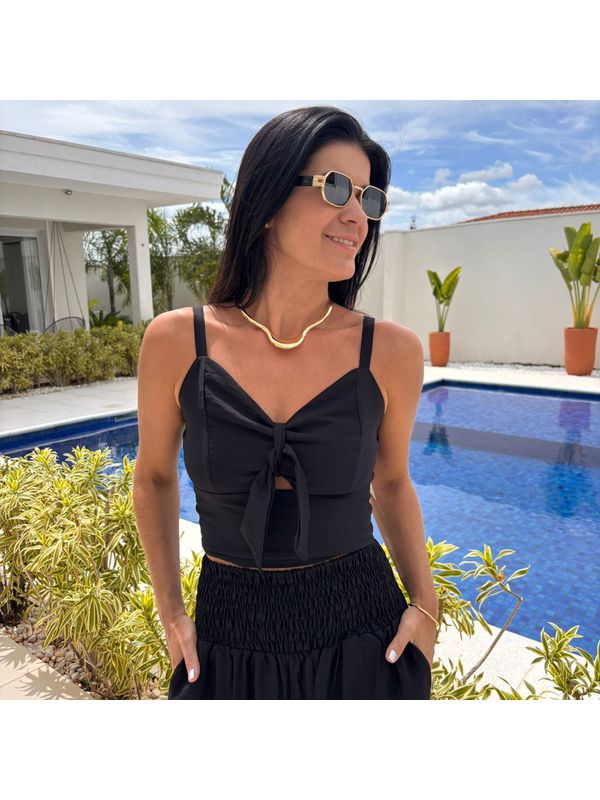 Cropped Feminino de Amarrar - Preto