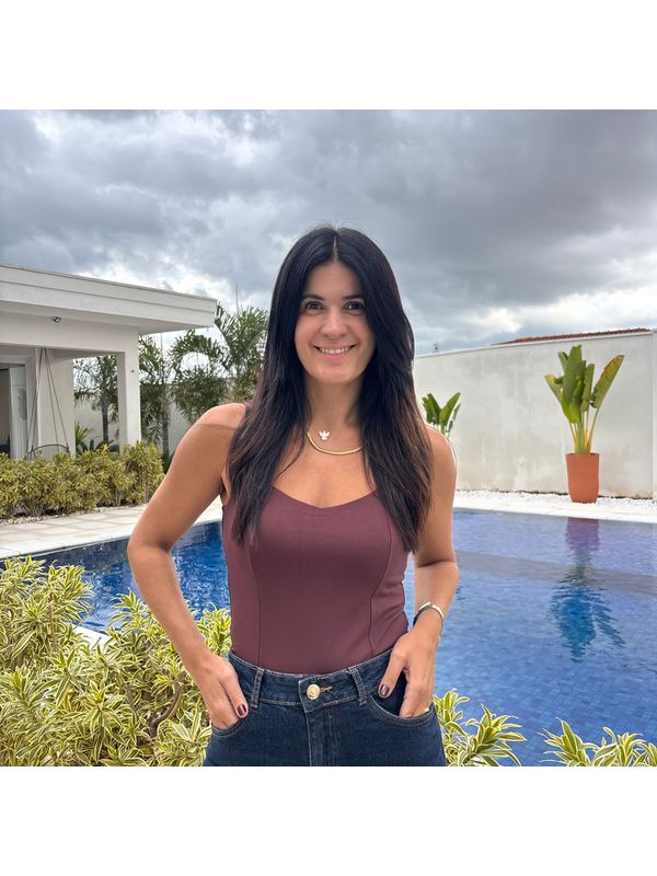 Cropped Feminino Poliamida com Alça - Marrom Escuro