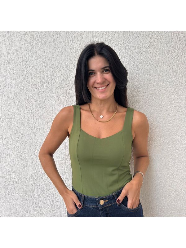 Cropped Feminino Poliamida com Alça - Verde MIlitar