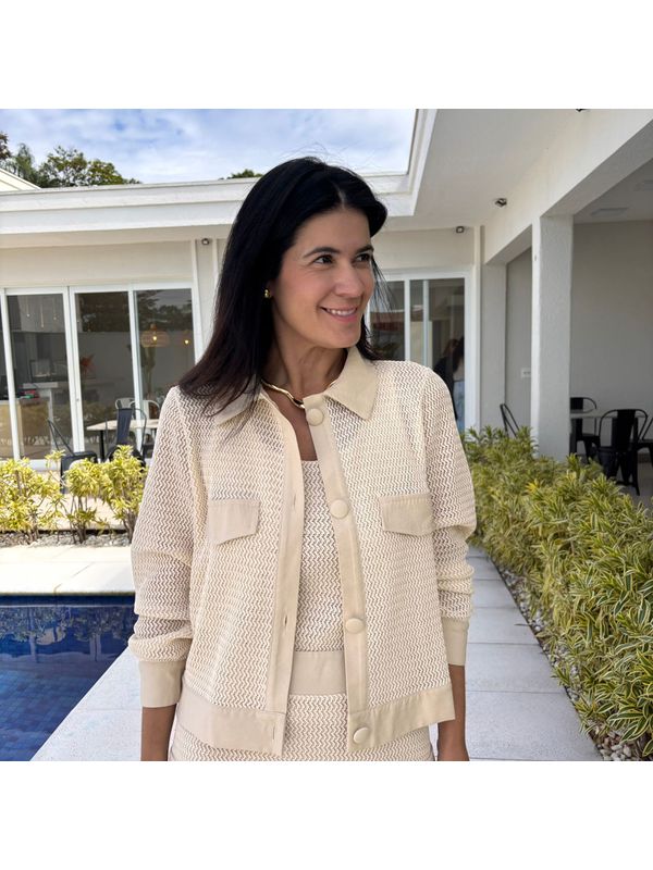 Jaqueta Feminima Bomber Renda - Creme
