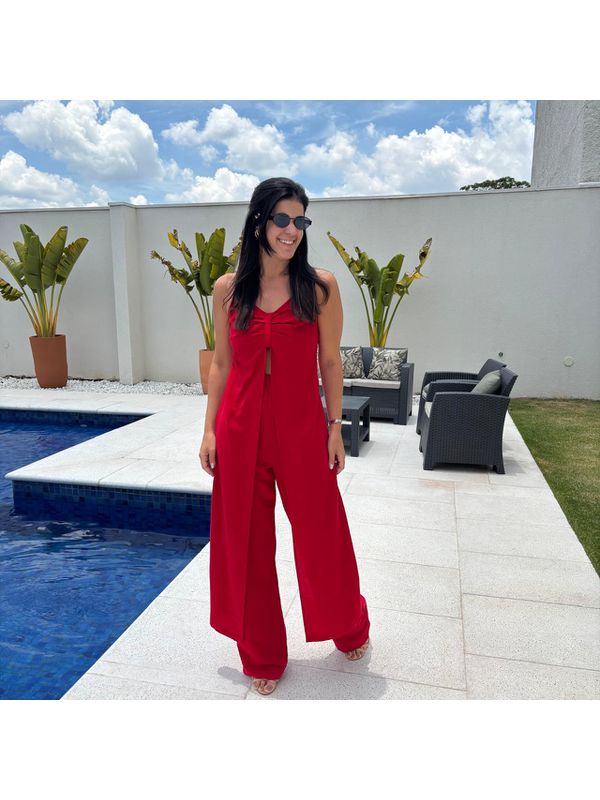 Macacão Feminino Sobreposição - Vermelho