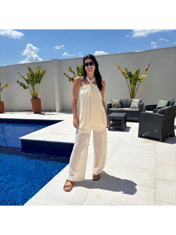 Pantalona Feminina Crochê - Nude