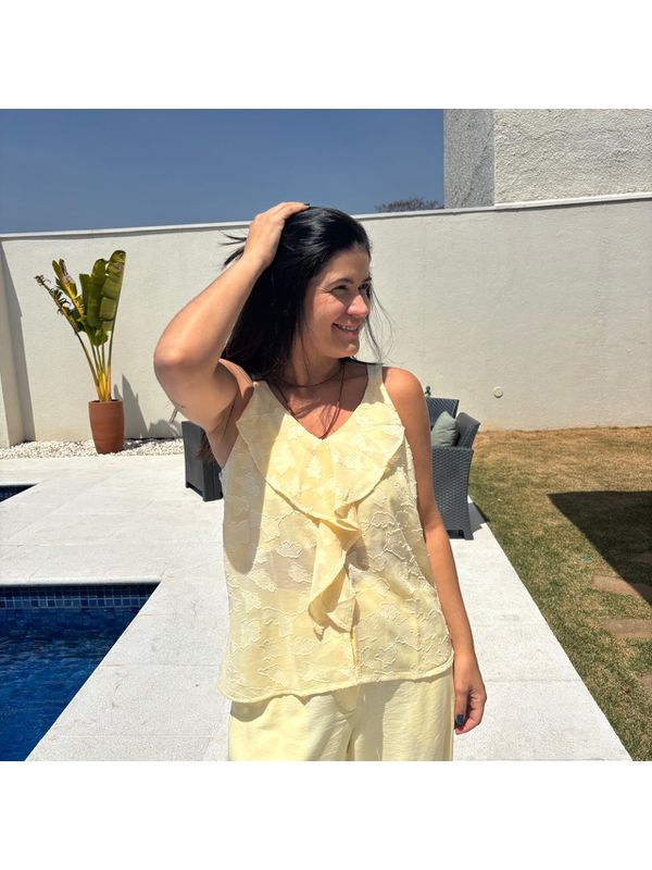 Regata Feminina Babado Devore - Amarelo