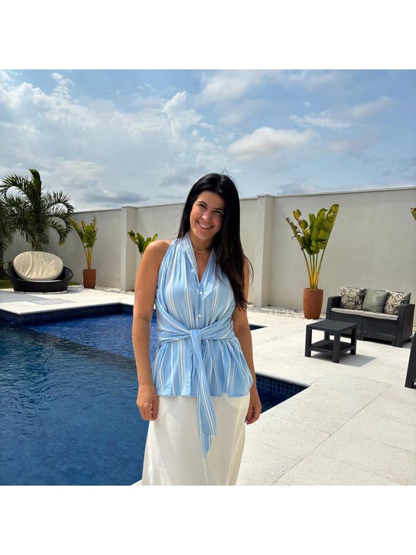 Regata Feminina Botões Amarração - Azul 