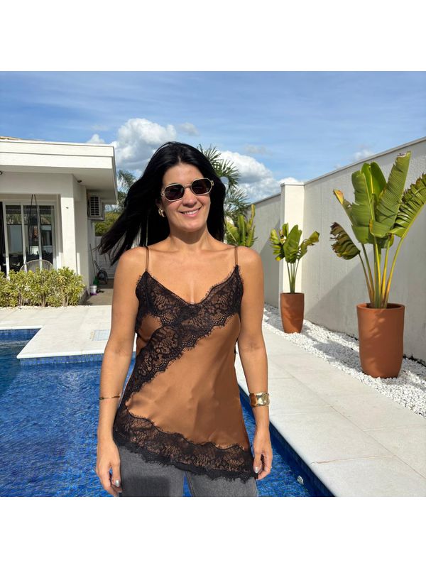 Regata Feminina Cetim - Marrom