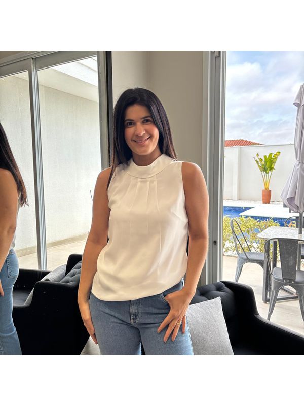 Regata Feminina Crepe Gola Alta - Off White