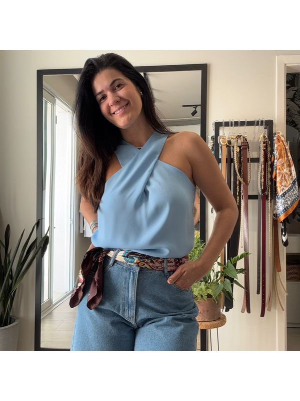 Regata Feminina Cruzada - Azul Bebê