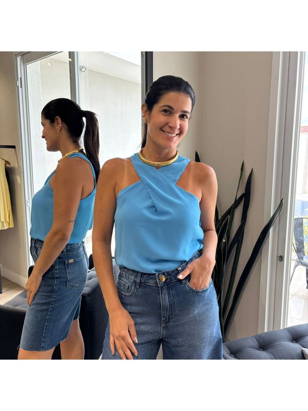 Regata Feminina Cruzada - Azul Capri