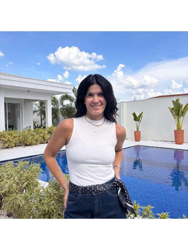 Regata Feminina Poliamida Canelada Gola Alta - Off White