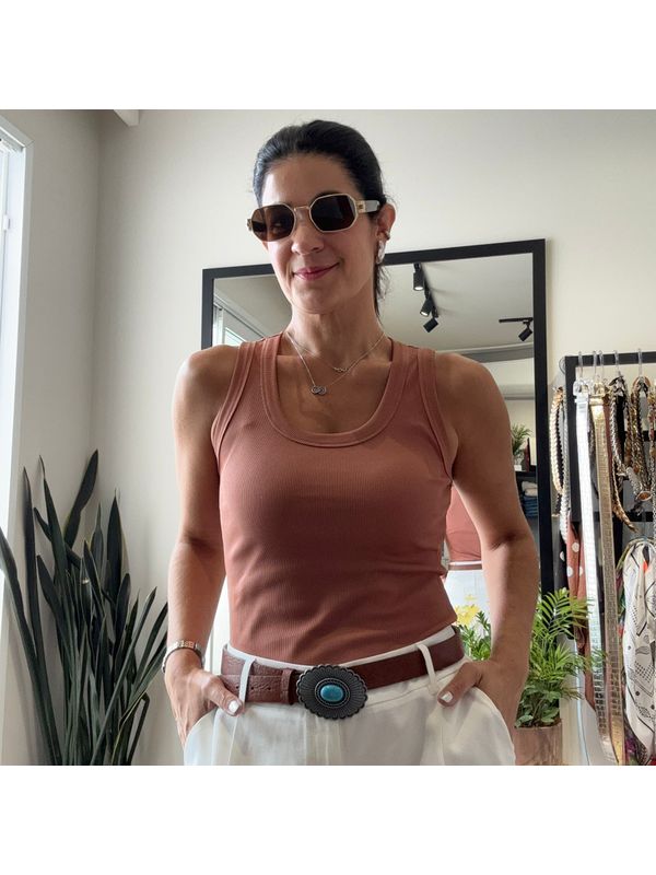 Regata Feminina Poliamida Canelada - Marrom