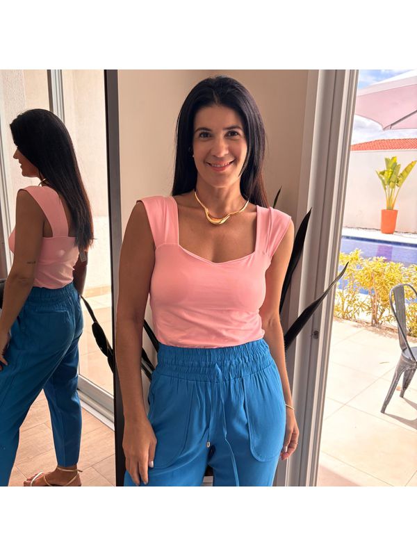 Regata Feminina Poliamida Detalhe Manga - Rosa Baby