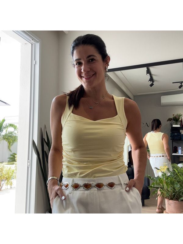 Regata Feminina Poliamida Franzida - Manteiga