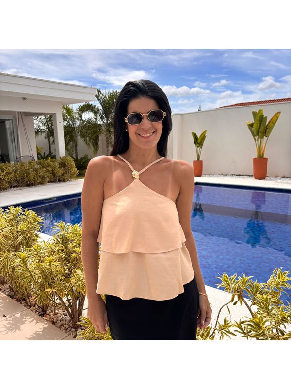 Regata Feminina Viscolinho com Aviamento e Alça - Bege Claro