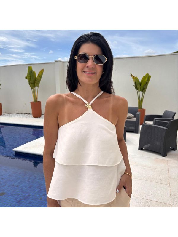 Regata Feminina Viscolinho com Aviamento e Alça - Off White
