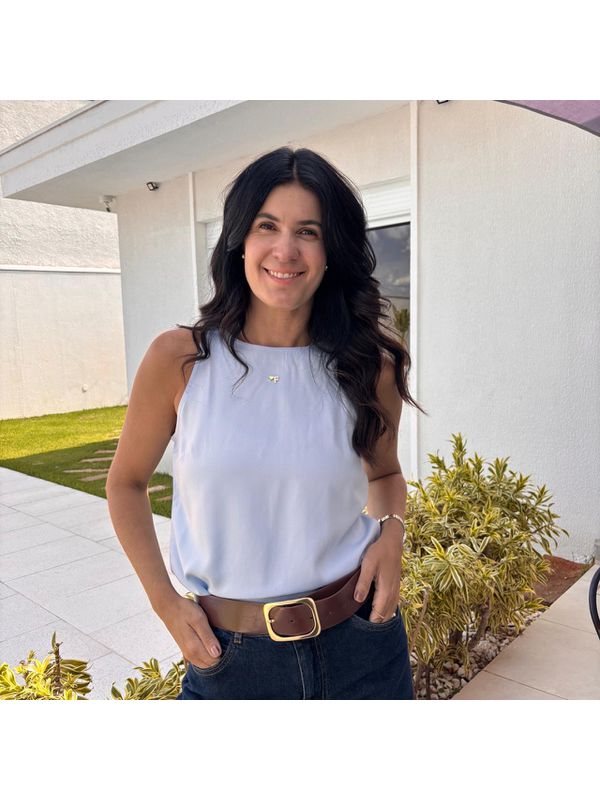 Regata Feminina Viscose Sarjada com Botão - Azul Bebê