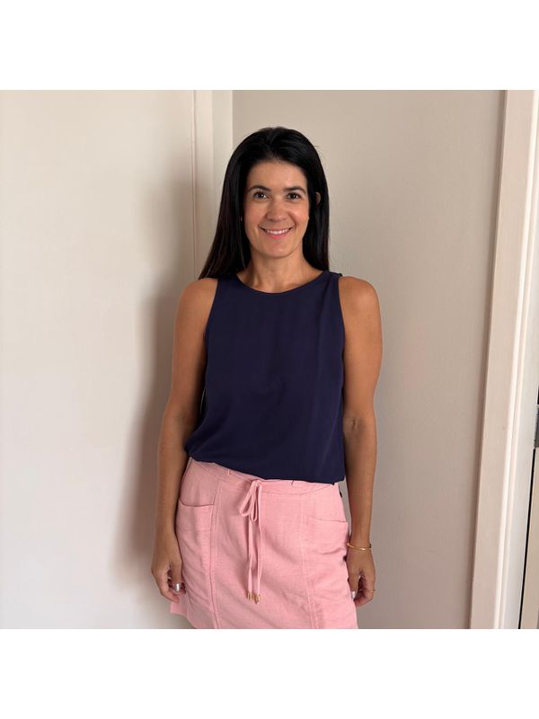 Regata Feminina Viscose Sarjada com Botão - Marinho