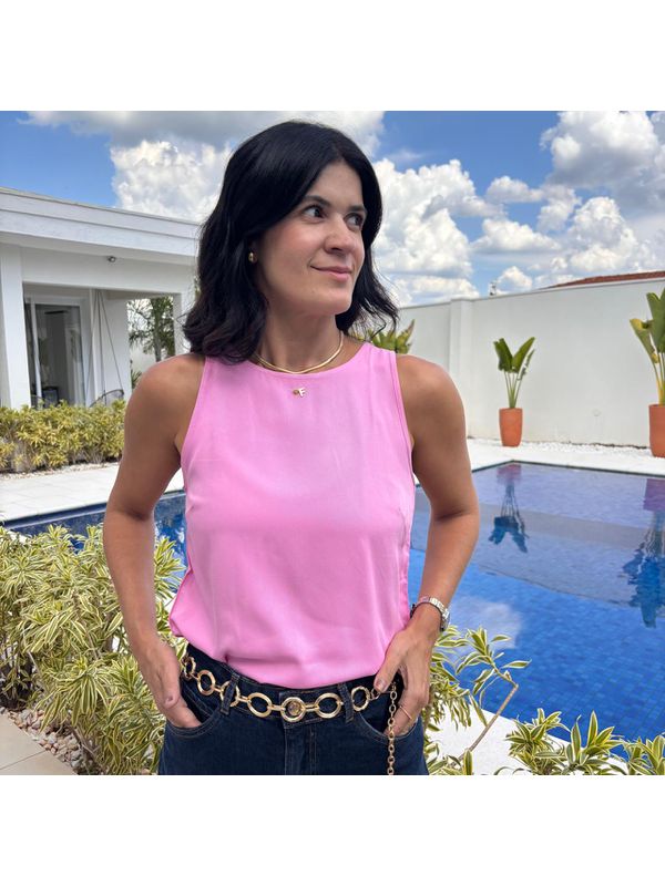 Regata Feminina Viscose Sarjada com Botão - Rosa