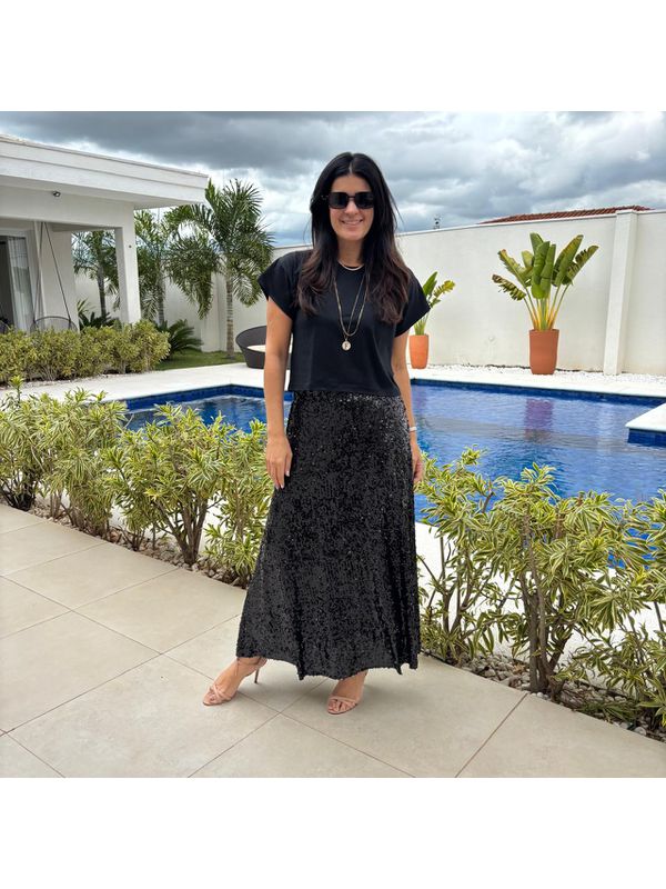 Saia Feminina Longa Paetê - Preto