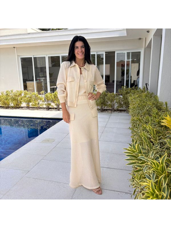 Saia Feminina Renda Lapela - Creme